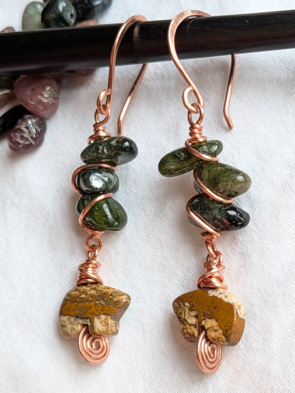 Forest Dreamer Earrings with Picture Jasper and Green Tourmaline Gems